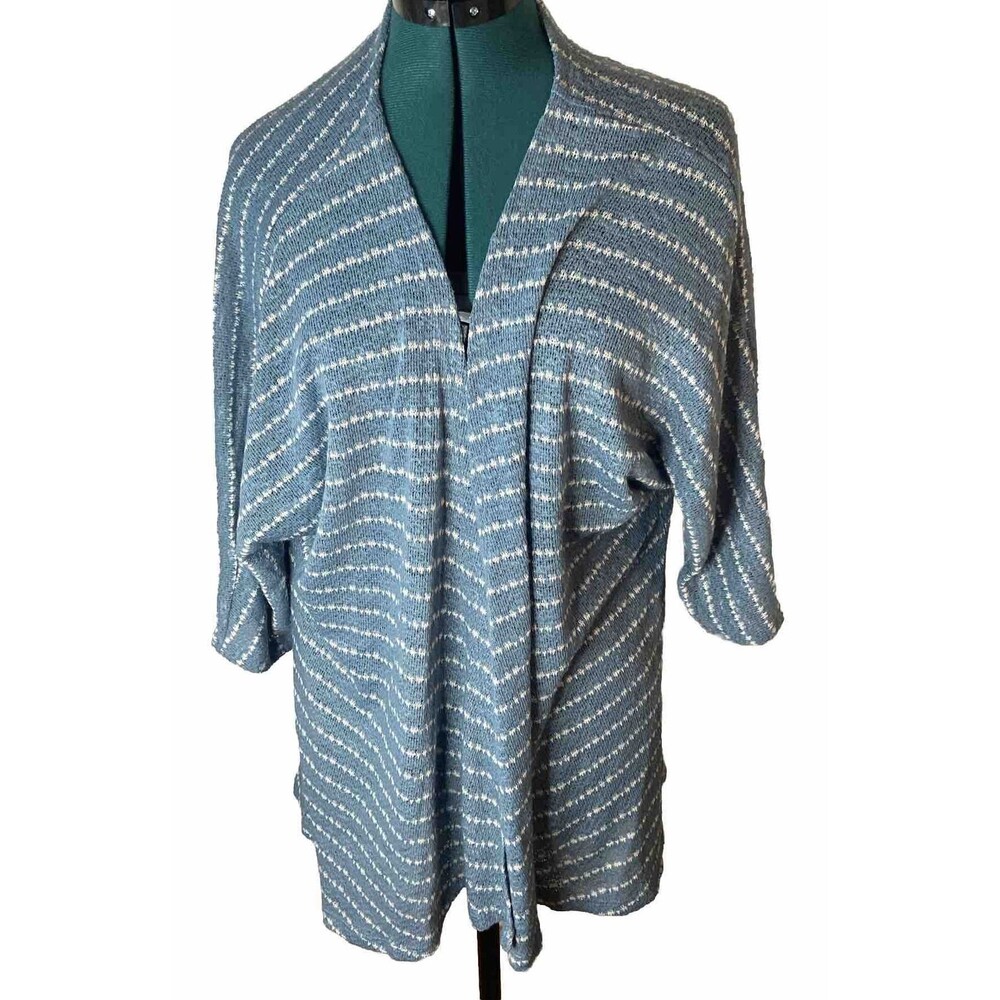 LulaRoe Size Med Blue White Striped Open Front Cardigan Sweater